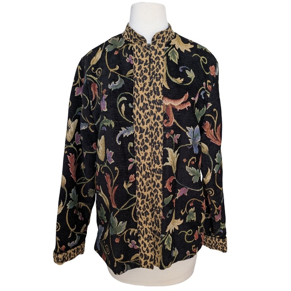 White Stag Tapestry Jacket Floral Leopard Trim Blazer Women S